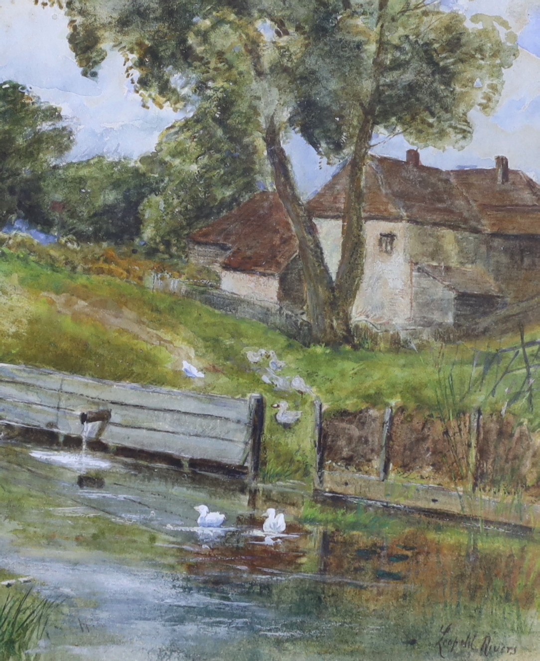 Leopold Rivers (1850-1905), watercolour, Ducks on the river, signed, 21 x 17.5cm